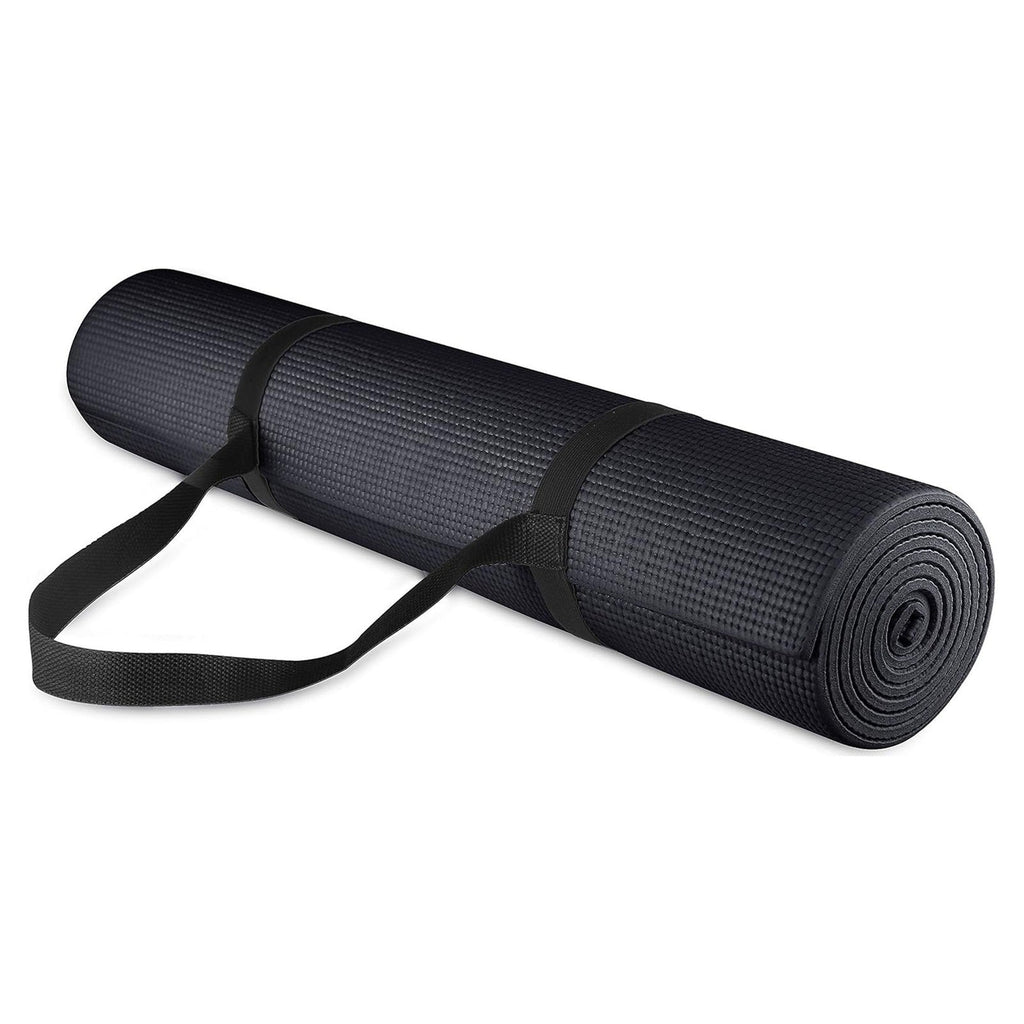 1/4” High Density Thick Non Slip Workout Yoga Mat and Carry Strap, Black