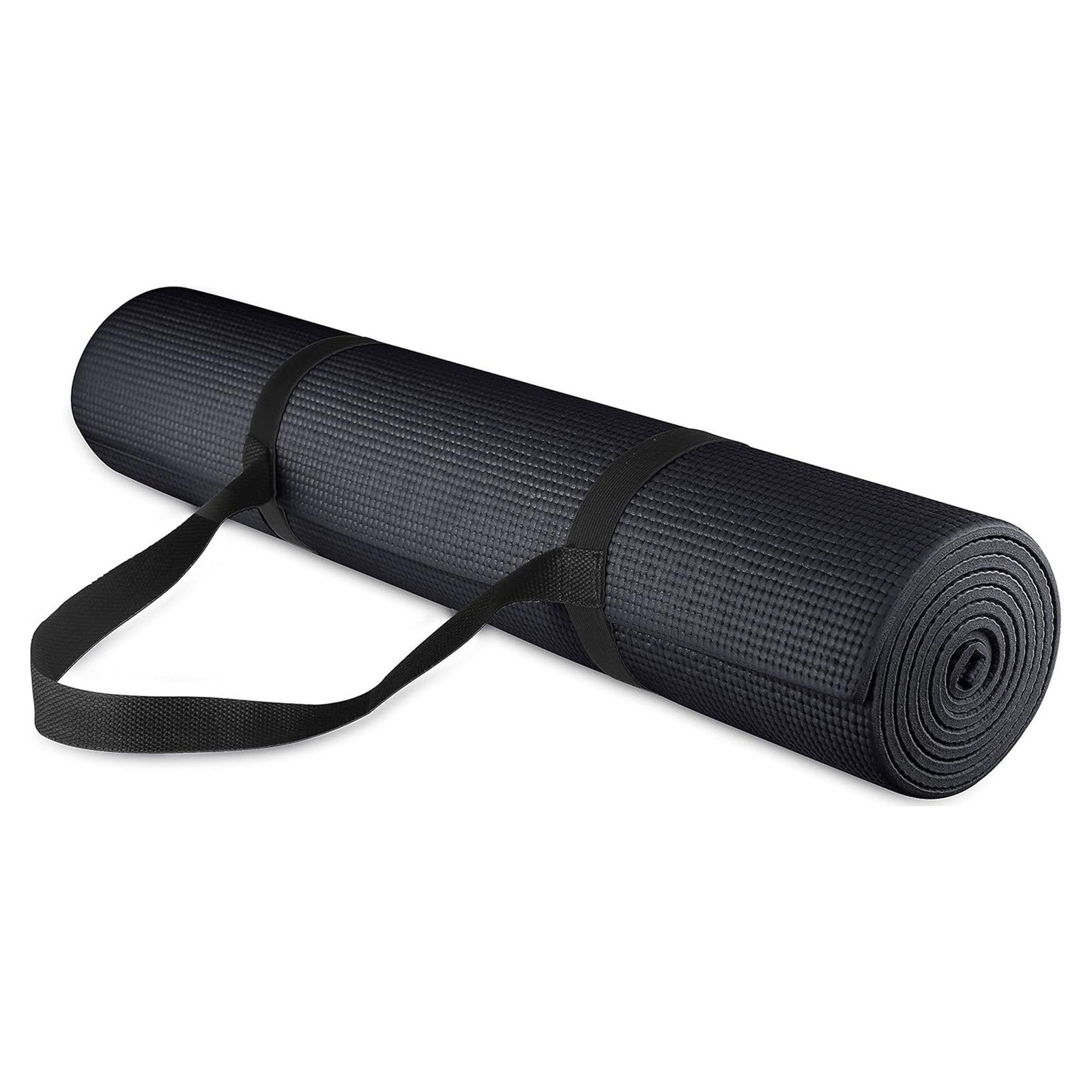 1/4” High Density Thick Non Slip Workout Yoga Mat and Carry Strap, Black