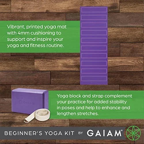 Beginner's Yoga Starter Kit Set - Yoga Mat, Yoga Brick, 6ft Yoga Strap